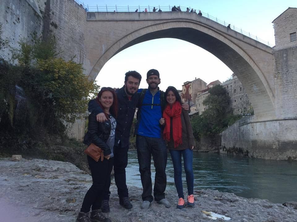 Large group of international tourists on the Mostar free walking tour
