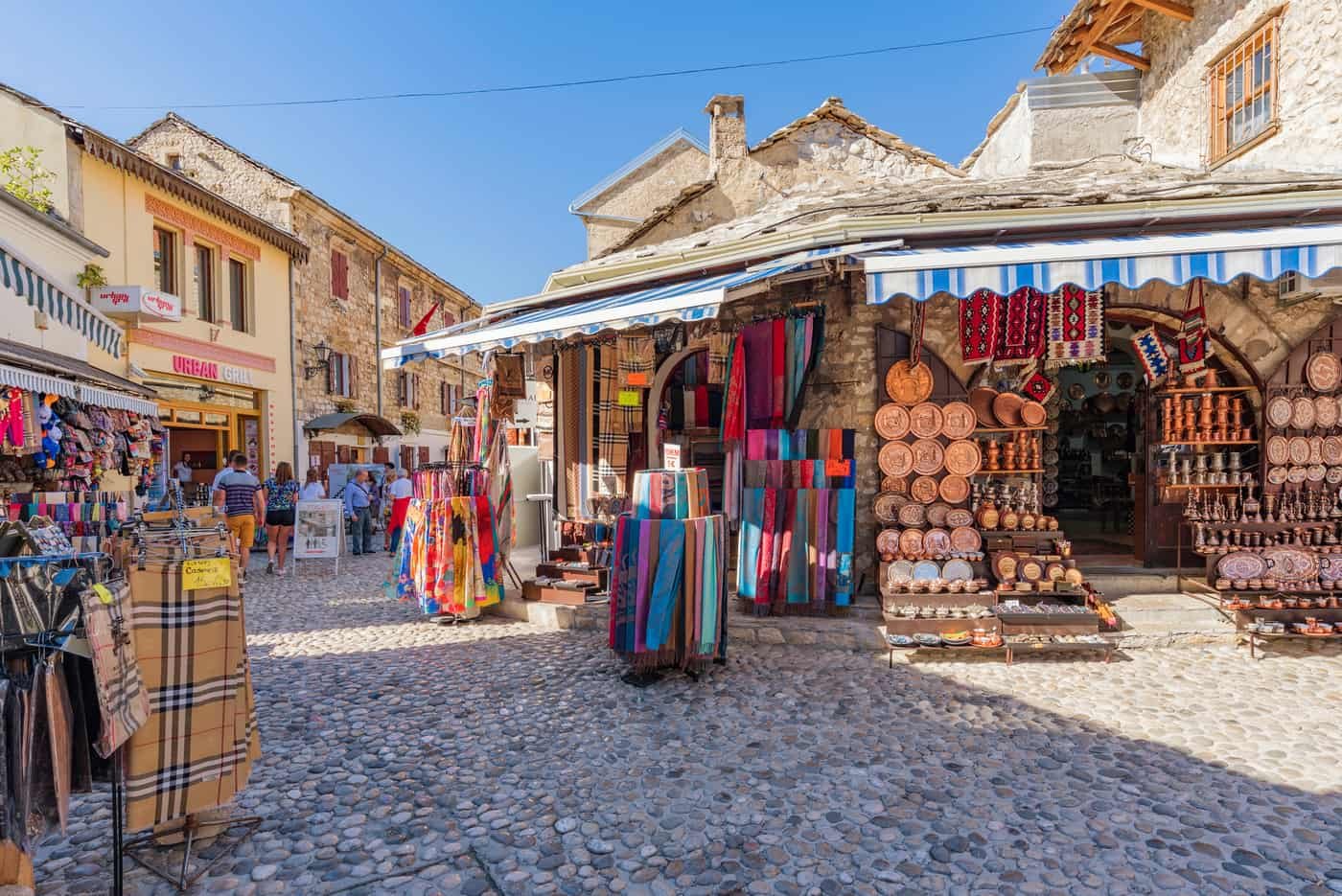Historic Old Town of Mostar with Ottoman architecture and the iconic Old Bridge